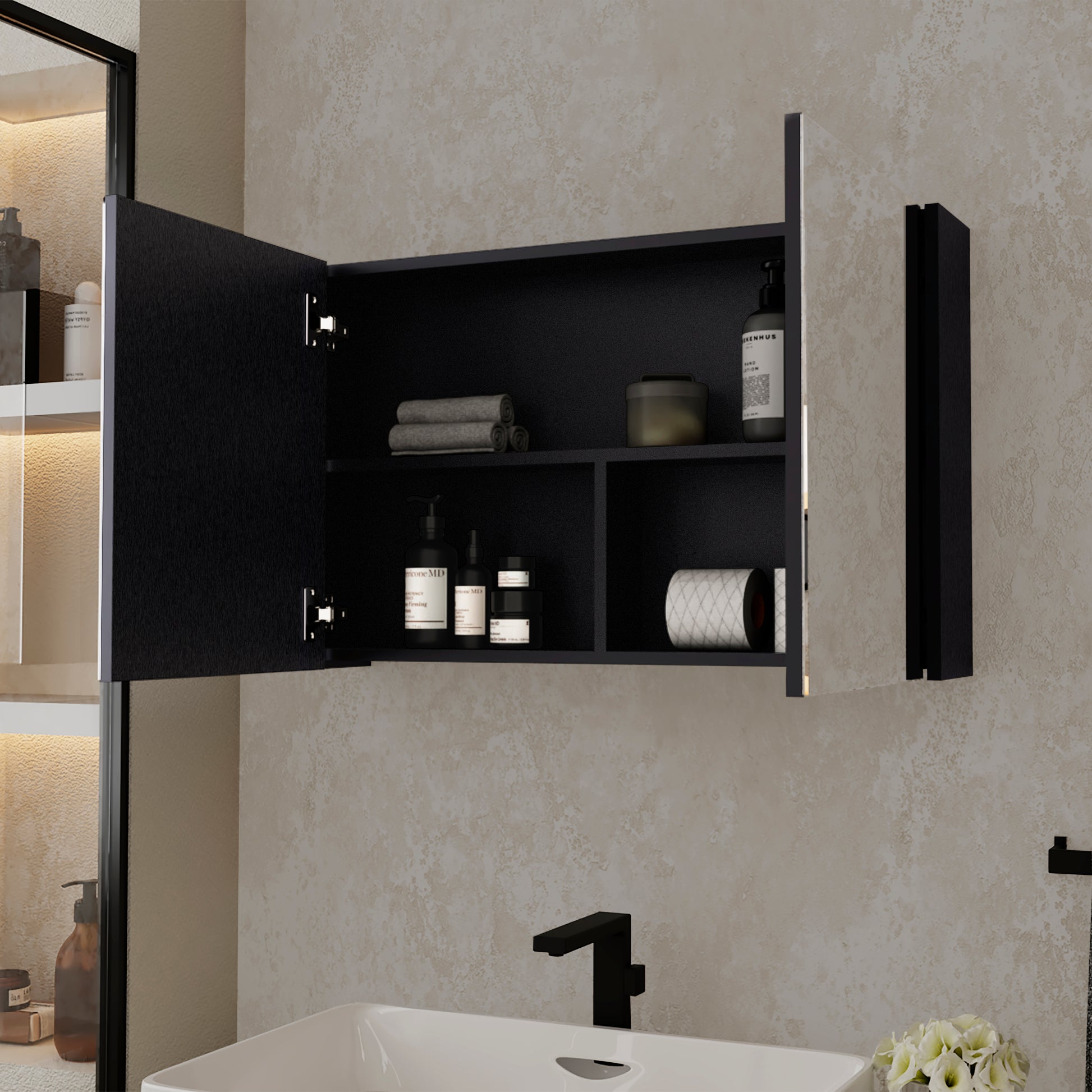 Medicine Cabinet Mansfield, Bathroom, Black Black Particle Board Engineered Wood