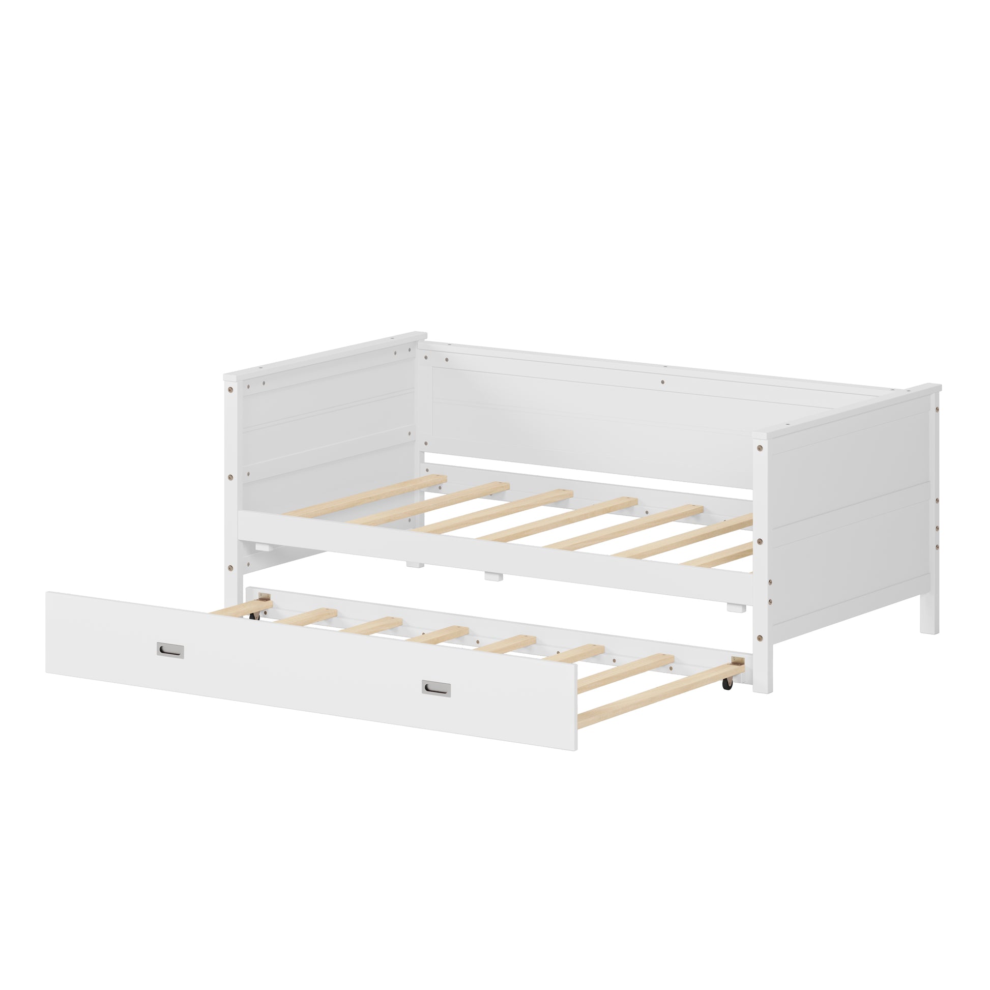 Twin Size Solid Wood Daybed With Trundle For Kids Teens Dorm Bedroom Multipurpose Guest Room Or Home, White Box Spring Not Required Twin White Wood Bedroom Pine Wood