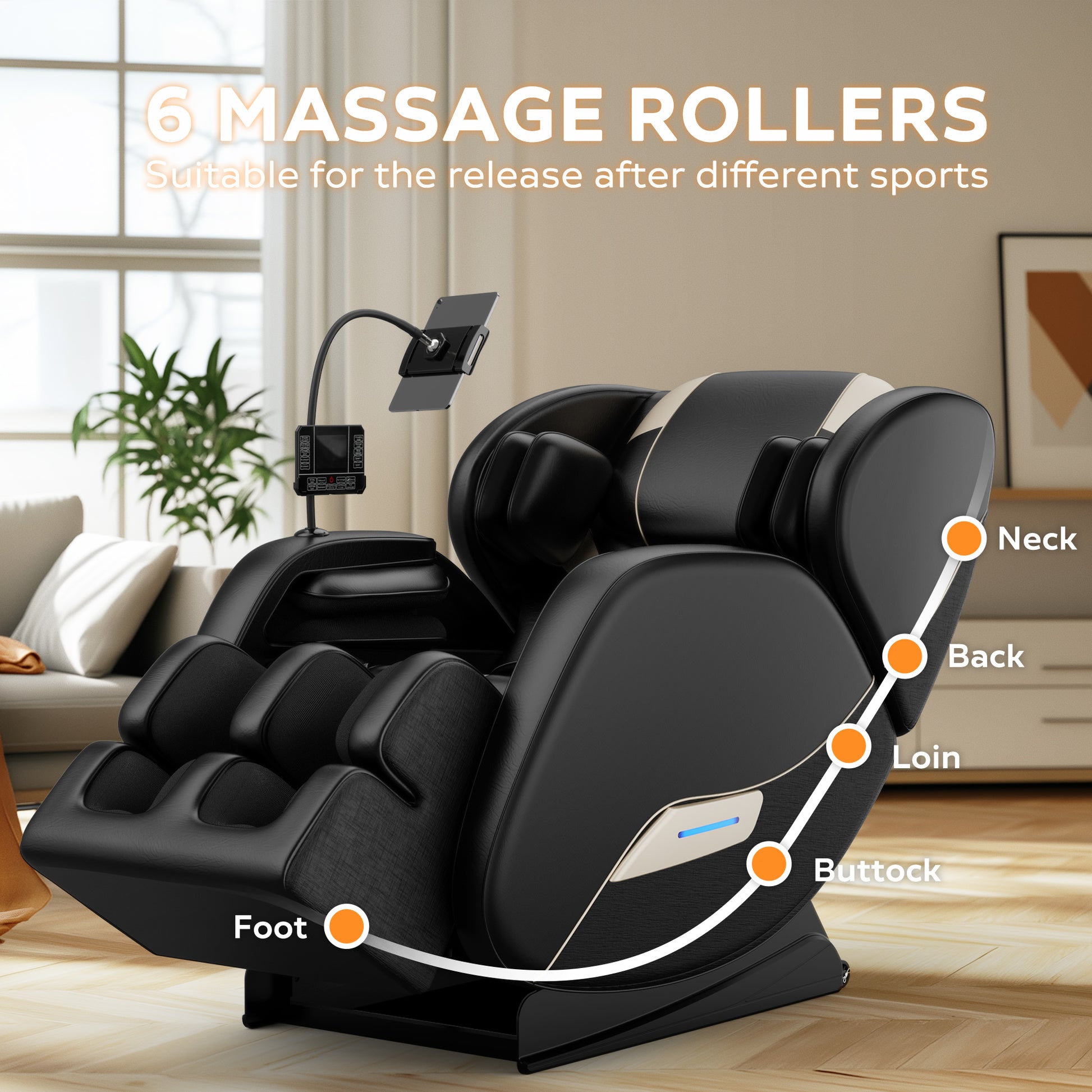 2024 Massage Chair Recliner With Zero Gravity With Full Body Air Pressure Black Pu Leather