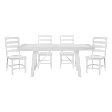 Modern Contemporary White Finish 5Pc Set Dining Table And 4 Side Chairs Set Wooden Kitchen Dining Furniture Casual Style Wood Wood White Seats 4 Wood Dining Room 72 Inches Casual,Farmhouse Rectangular Dining Table With Chair Wood