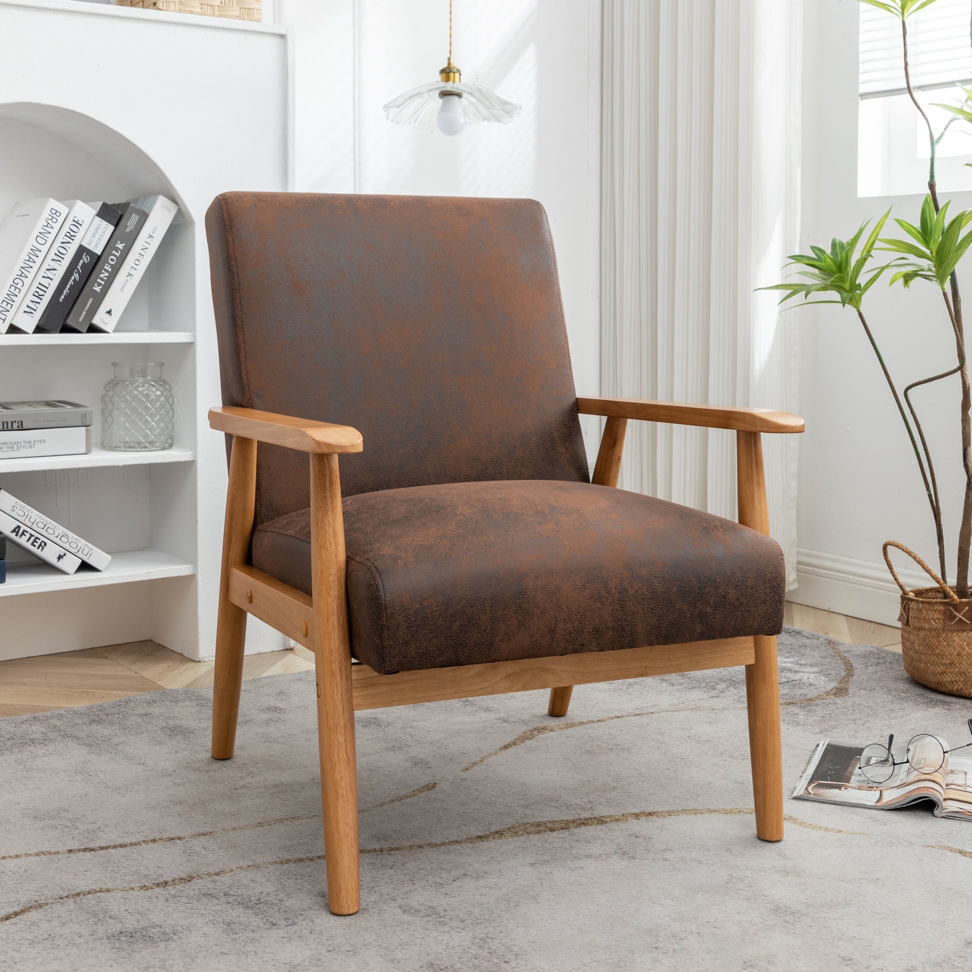 25.38'' Wide Classic Mid Century Modern Arm Chair, Light Brown Light Brown Microfiber