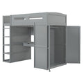 Twin Size Loft Bed With Desk, Wardrobes, 4 Drawers And 4 Shelves Gray Twin Gray Solid Wood