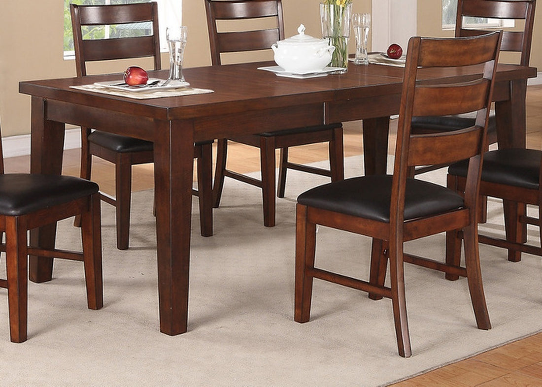 Contemporary Rectangle Dining Table W Leaf 6X Side Chairs 7Pc Set Antique Walnut Wood Finish Dining Room Furniture Wood Dining Room Extendable Rubberwood Rectangular Dining Table With Chair Wood Wood Walnut Ladder Back Seats 6 60 Inches Removable Leaf