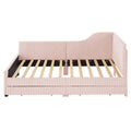 Twin Size L Shaped Corduroy Daybed,Upholstered Bed Frame With 2 Storage Drawers,Pink Twin Pink Wood Fabric