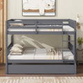 Full Over Full Rubber Wood Bunk Bed With Trundle, Ladder And Guardrails, Convertible To 2 Full Size Beds, With Twin Size Trundle ,Dark Grey Full Dark Grey Bedroom American Design Bed Frame Rubber