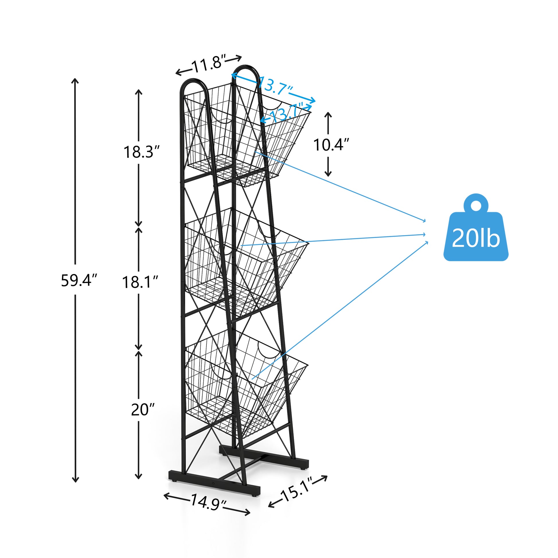 3 Tier Kitchen Storage Basket Organizer, Freestanding Metal Wire Rack For Fruit, Vegetables, And Pantry Items Black Kitchen American Design,American Traditional Metal