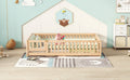 Full Size Bed Floor Bed With Safety Guardrails And Door For Kids, Natural Old Sku: W158090693 Full Natural Pine