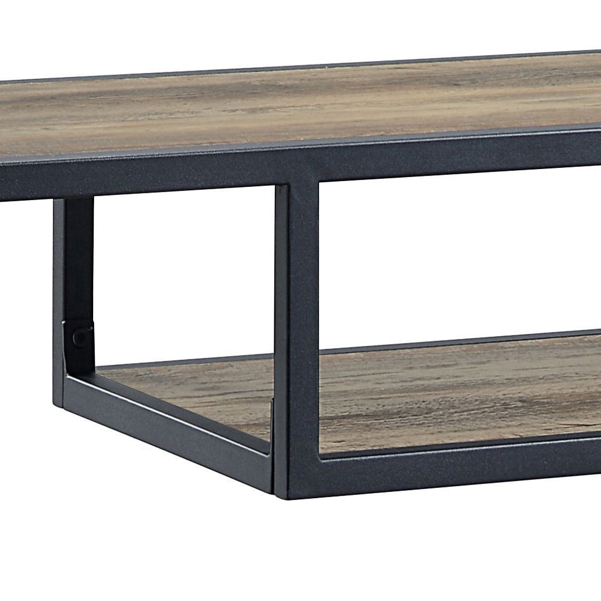 Rustic Oak And Black Console Table With 2 Shelves Rustic Primary Living Space Industrial Oak Shelves Rectangular Wood Metal Sled