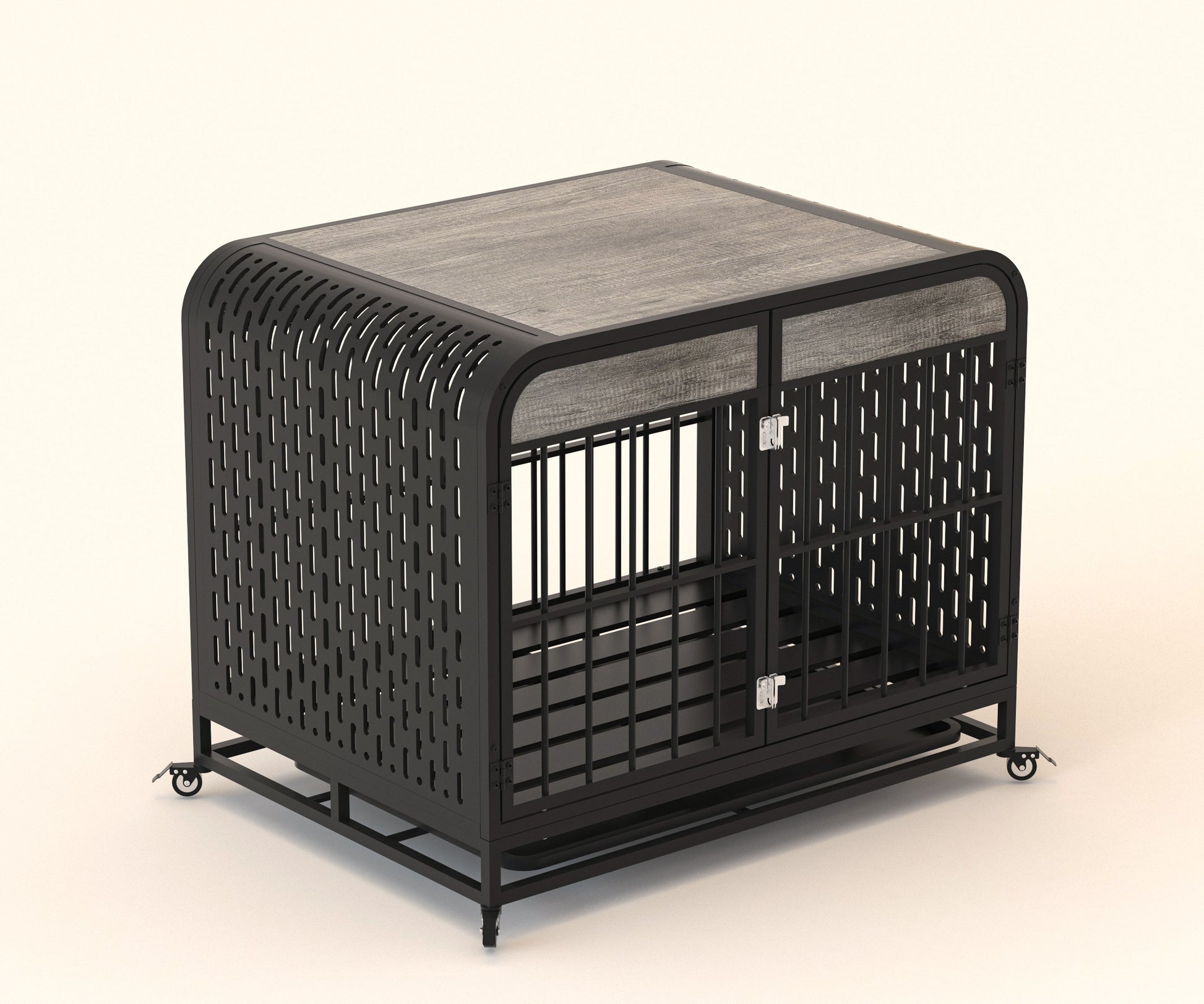 Heavy Duty Dog Crate Furniture Wooden Table Pet Dog Cage Kennel House Indoor Side End Table Decor With Removable Trays And Lockable Wheels For Small Dogs 33" Grey Grey Outdoor Kennel Small 11 25 Lbs Mdf Steel