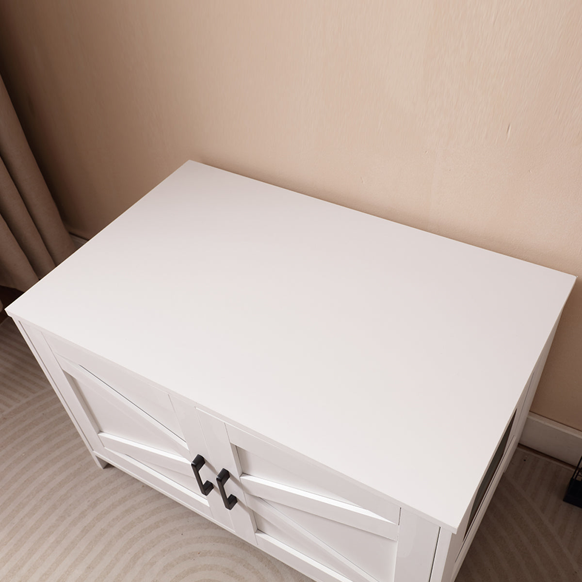 Cat Litter Box Enclosure, Litter Box Furniture Hidden With Barn Door, Wooden Cat Washroom Furniture, Cat House, End Table, Fit Most Of Litter Box, White White Engineered Wood