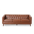 Mirod 81'' Pu Sofa,Tufted Back,Solid Wood Legs,Living Room And Study Light Brown Pu 3 Seat