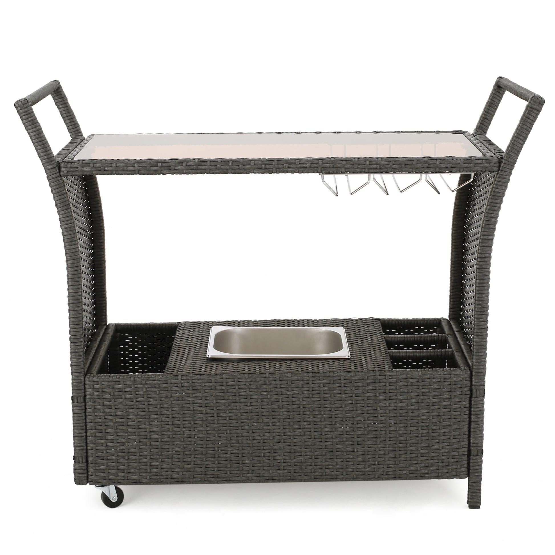 Pe Kd Bar Cart Grey Rattan Glass