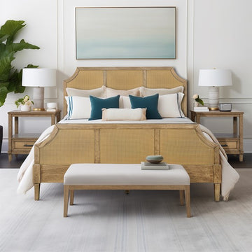 Woven Cane Queen Platform Bed Natural Wood