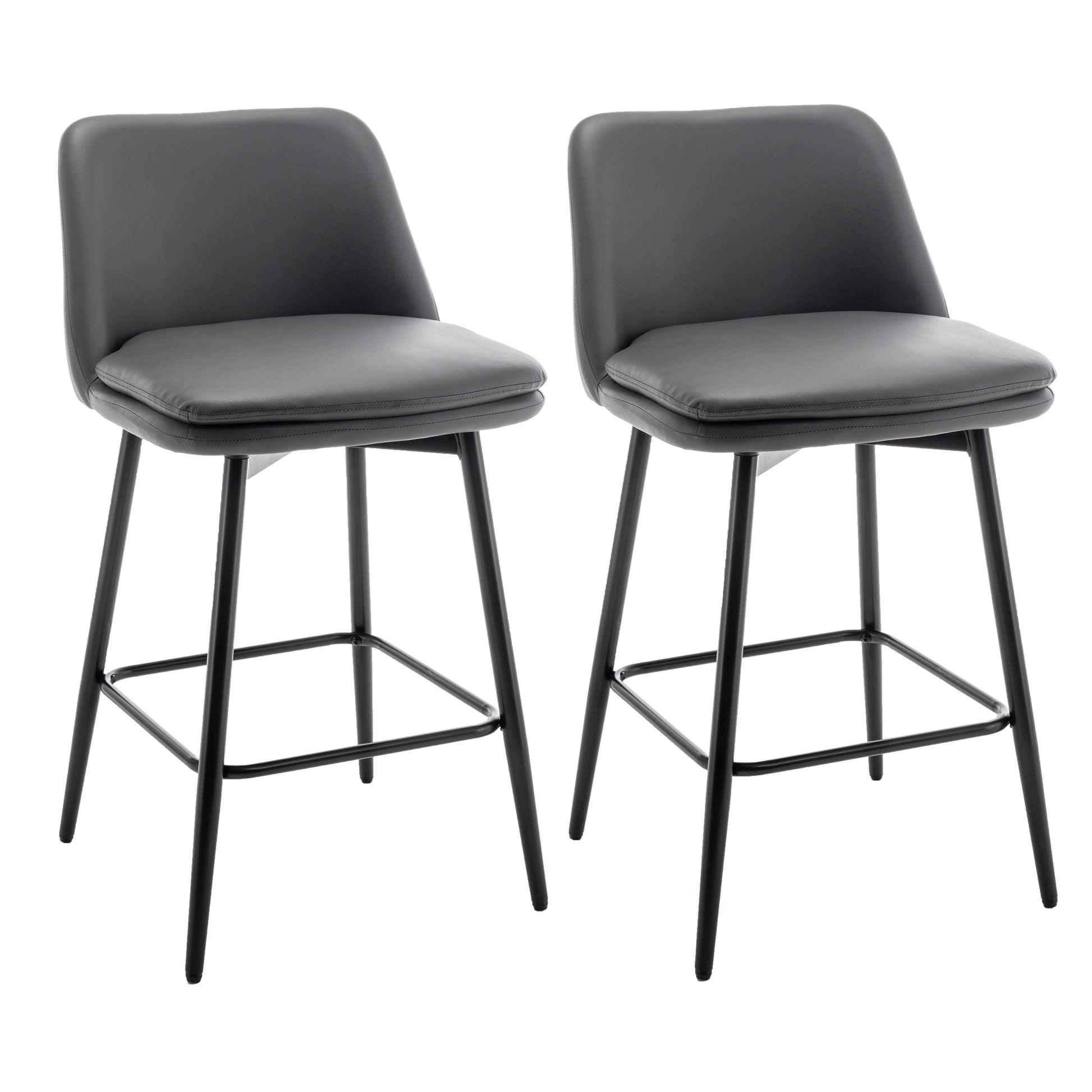 Counter Height Swivel Bar Stools Set Of 2, 360 Swivel Upholstered Barstools With Back And Metal Legs, 25.6" Seat Height,Counter Stools For Kitchen Island And Pub,Faux Leather,Grey Dark Grey Set Of 2