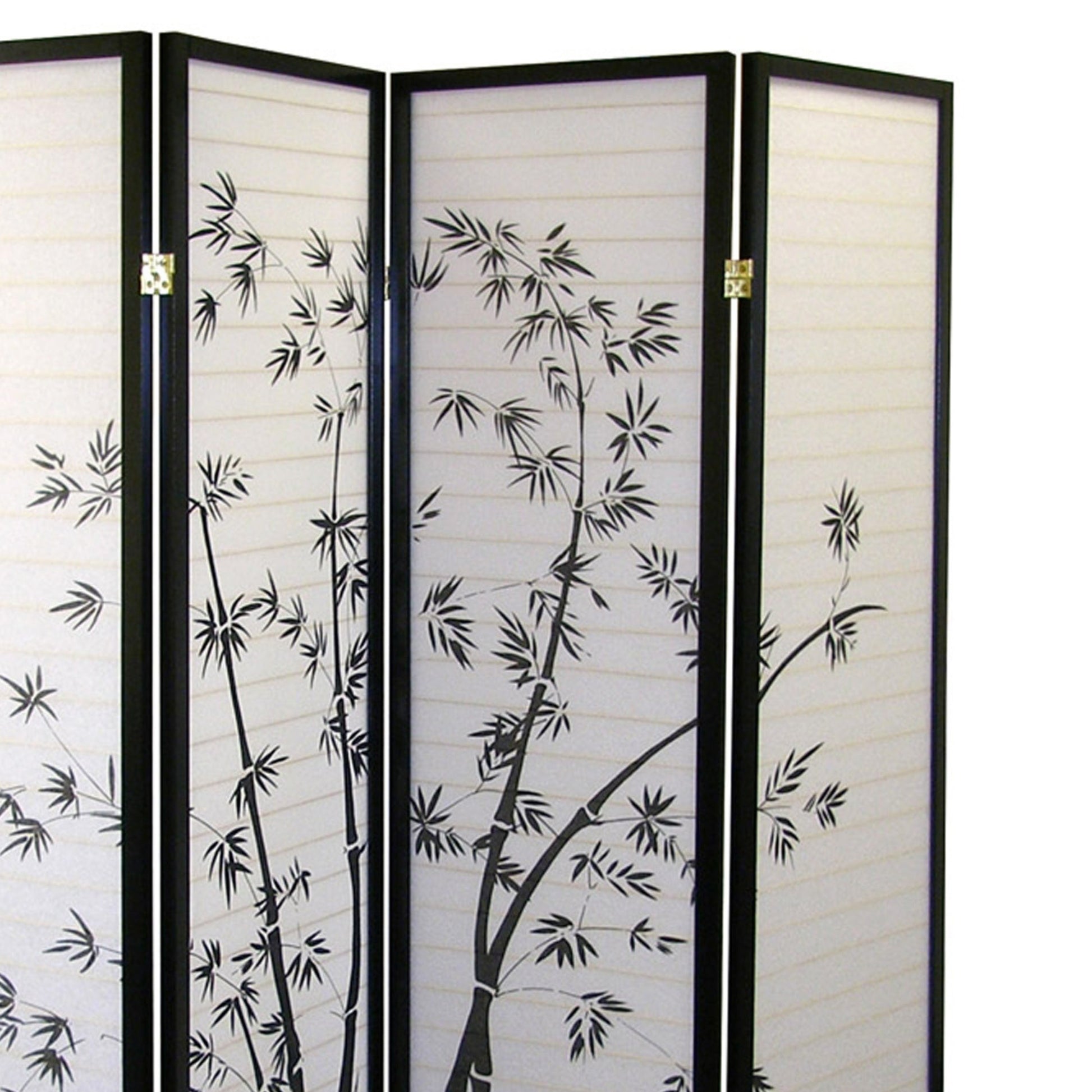 70" Tall 4 Panel Screen Room Divider, Bamboo Design With Black Finish Black Wood