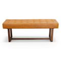 Cameron Tan Leather Bench Brown,Tan Brown Genuine Leather Brown Mid Century Modern Foam Genuine Leather,Solid Wood