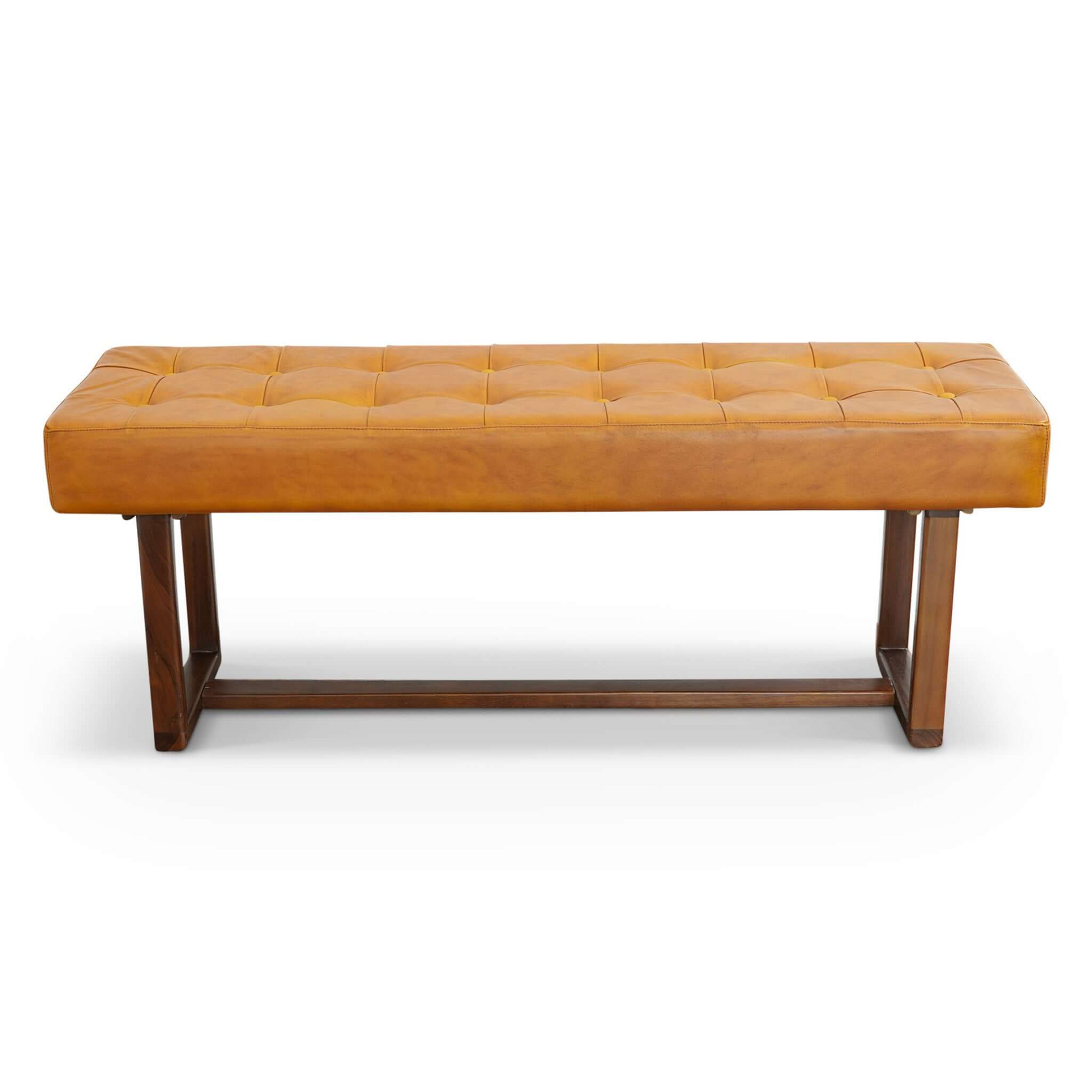 Cameron Tan Leather Bench Brown,Tan Brown Genuine Leather Brown Mid Century Modern Foam Genuine Leather,Solid Wood