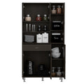 Kitchen Pantry Cabinet, Two Open Shelves, One Drawer, Multiple Cabinets, Black Black Solid Wood Mdf Engineered Wood