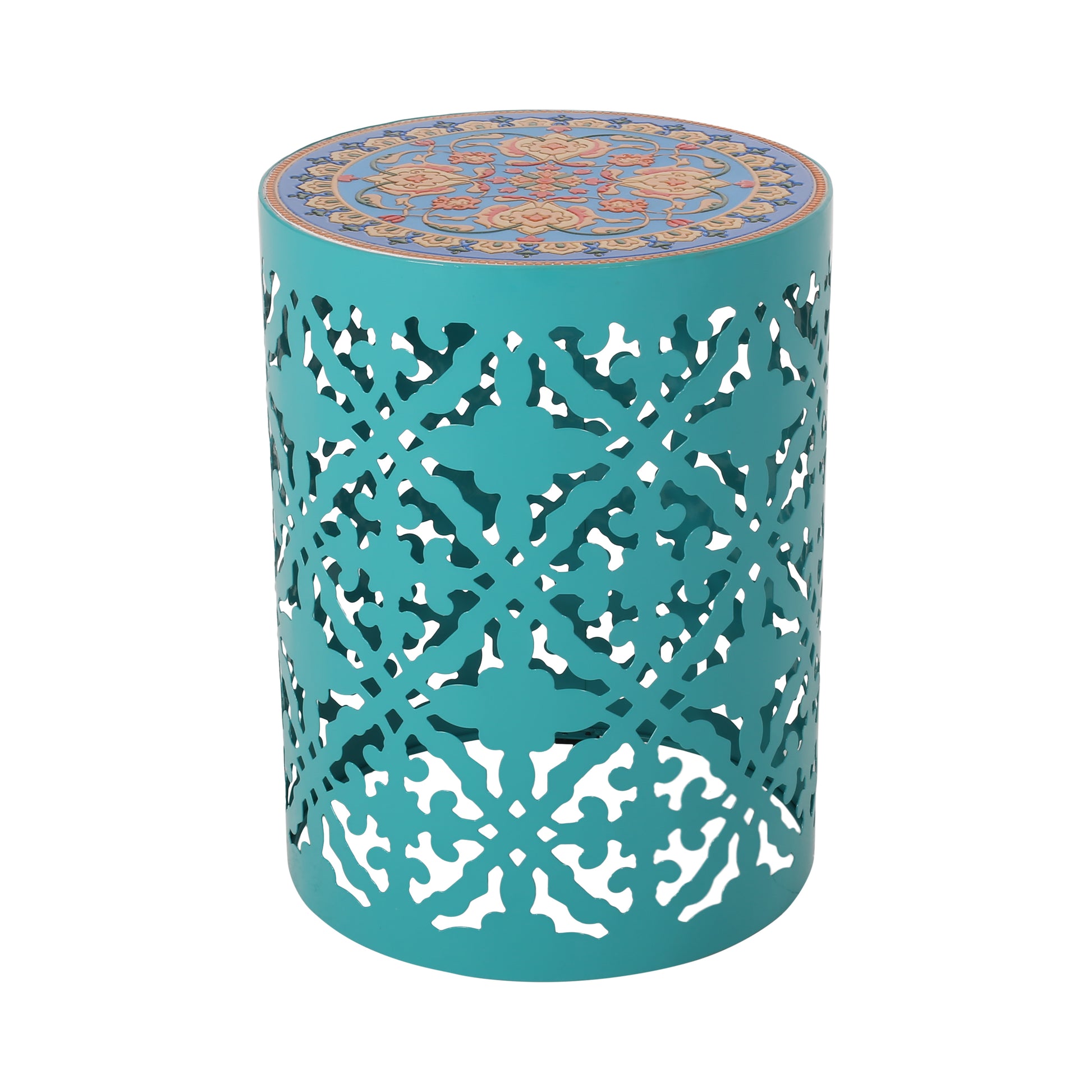 Castana Side Table Teal Rattan Fabric