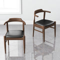 Leon Mid Century Modern Leather Dining Chair Set Of 2 Black,Wood Brown Dining Room Genuine Leather,Solid Wood