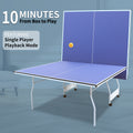 9Ft Mid Size Table Tennis Table Foldable & Portable Ping Pong Table Set For Indoor Games With Net, 2 Table Tennis Paddles And 3 Balls Blue Mdf