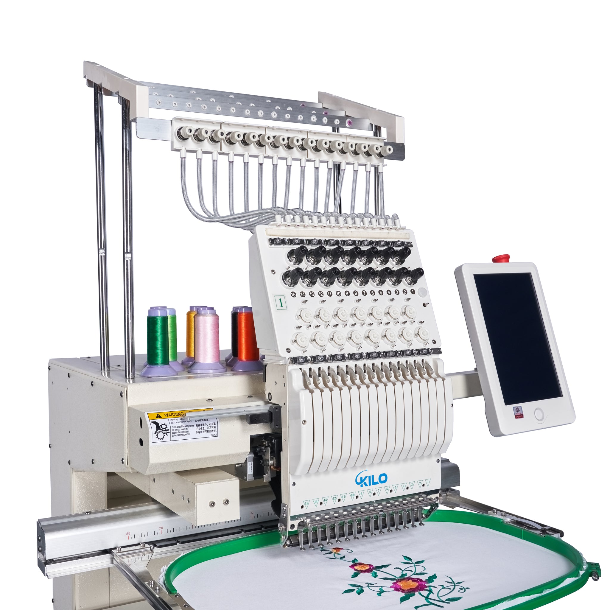 Commercial Embroidery Machine With 15 Needles 13" X 20" Lcd Embroiderer Pattern For Cap Hat T Shirt Laser Positioning 1501 White Iron