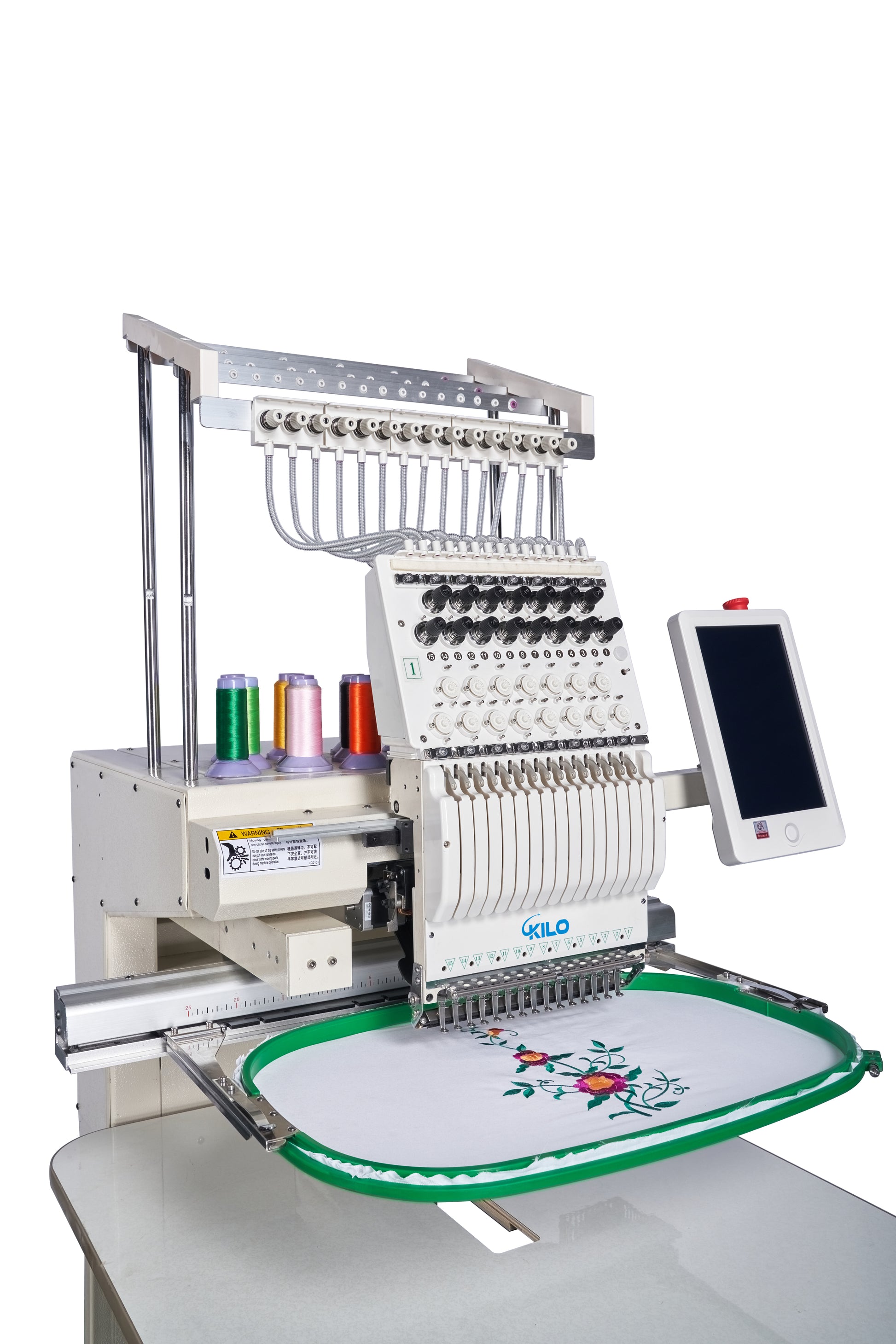 Commercial Embroidery Machine With 15 Needles 13" X 20" Lcd Embroiderer Pattern For Cap Hat T Shirt Laser Positioning 1501 White Iron