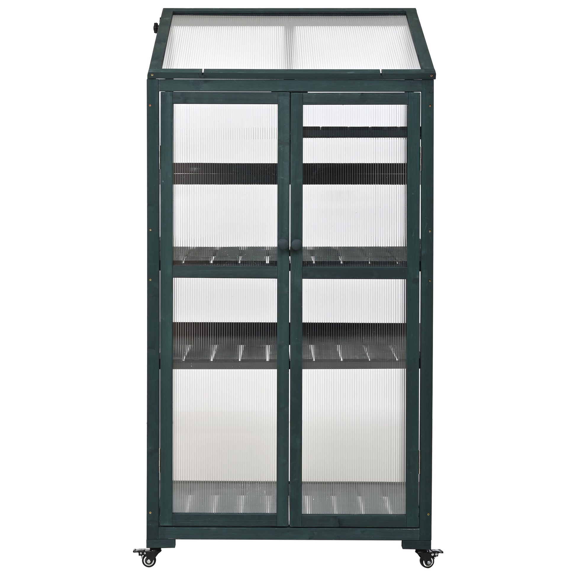 62Inch Height Wood Large Greenhouse Balcony Portable Cold Frame With Wheels And Adjustable Shelves For Outdoor Indoor Use, Forest Green Green Casual Wood Solid Wood