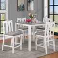 White Solid Wood 5Pc Counter Height Dining Set Table 4X Chairs Gray Linen Like Fabric Cushions Seats Chairs Dining Room Wood Dining Room Solid Wood Square Dining Table With Chair Wood Wood White Gray Slat Back Seats 4 36 Inches