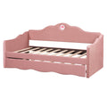 Twin Size Upholstered Daybed With Wave Shaped Trundle, Pink Pink Velvet