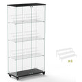 4 Tier Glass Display Cabinet, Double Door Glass Cabinet With Two Locks, Floor Standing Storage Cabinet With 6 Acrylic Shelves For Living Room, Bedroom And Office, Black, 31.5