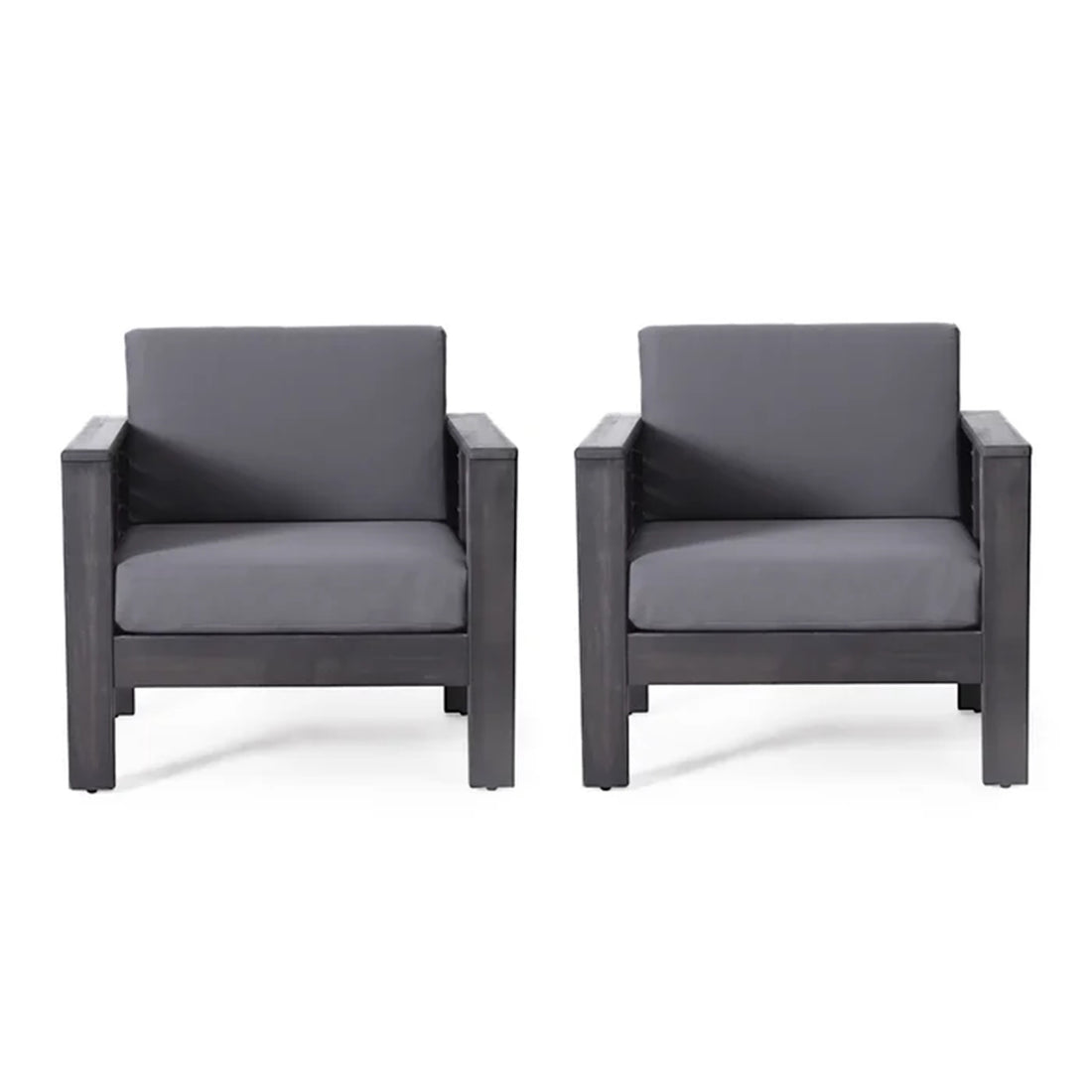 Set Of 2 Outdoor Acacia Wood Club Chairs With Cushions, Dark Gray, 27.75"D X 32"W X 27.75"H Yes Grey Foam Acacia Wood