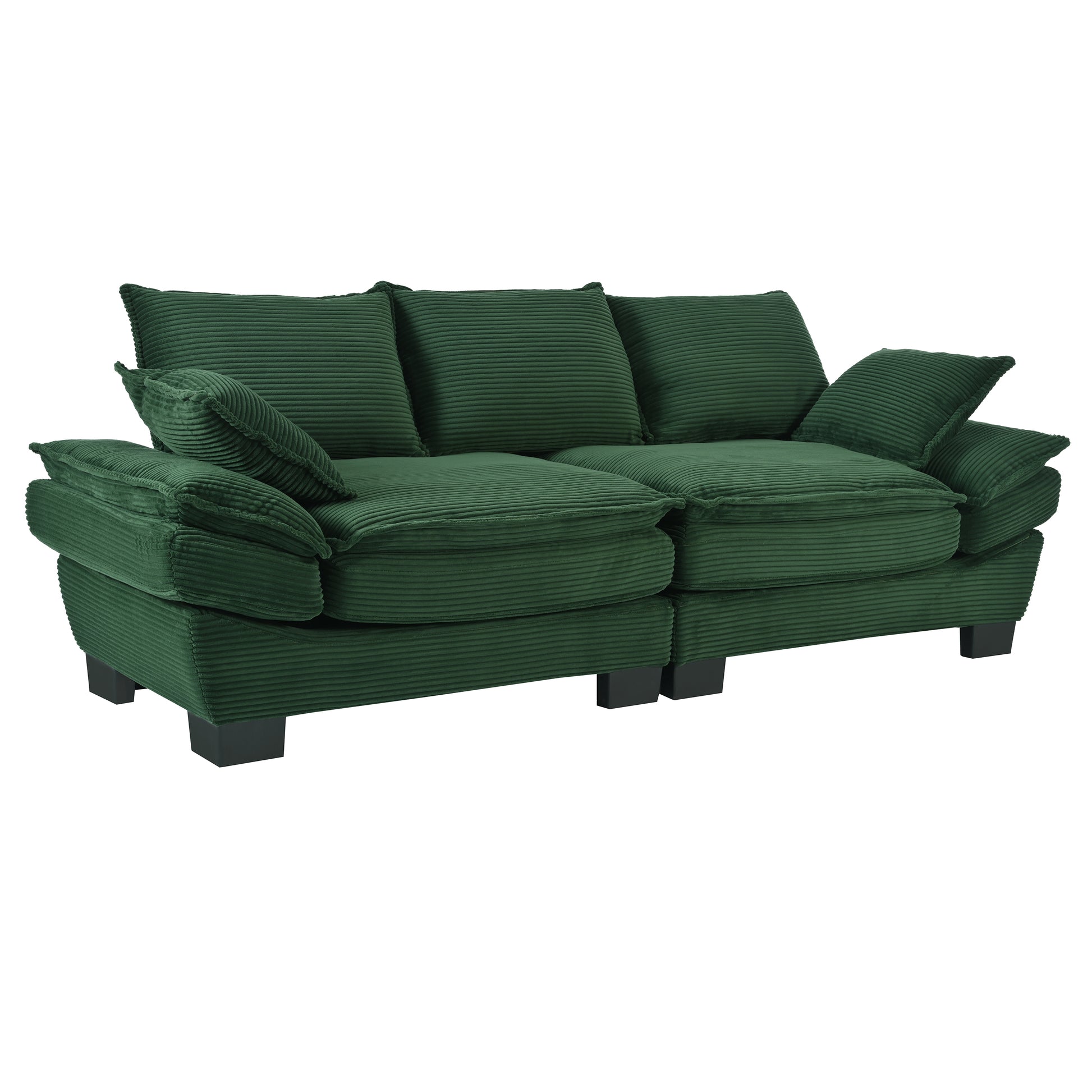 85.4" Modern Curved Sofa, Back Upholstered Couch With 2 Decorative Throw Pillows, Corduroy Fabric Couch For Living Room, Bedroomapartment Dark Green Corduroy 2 Seat