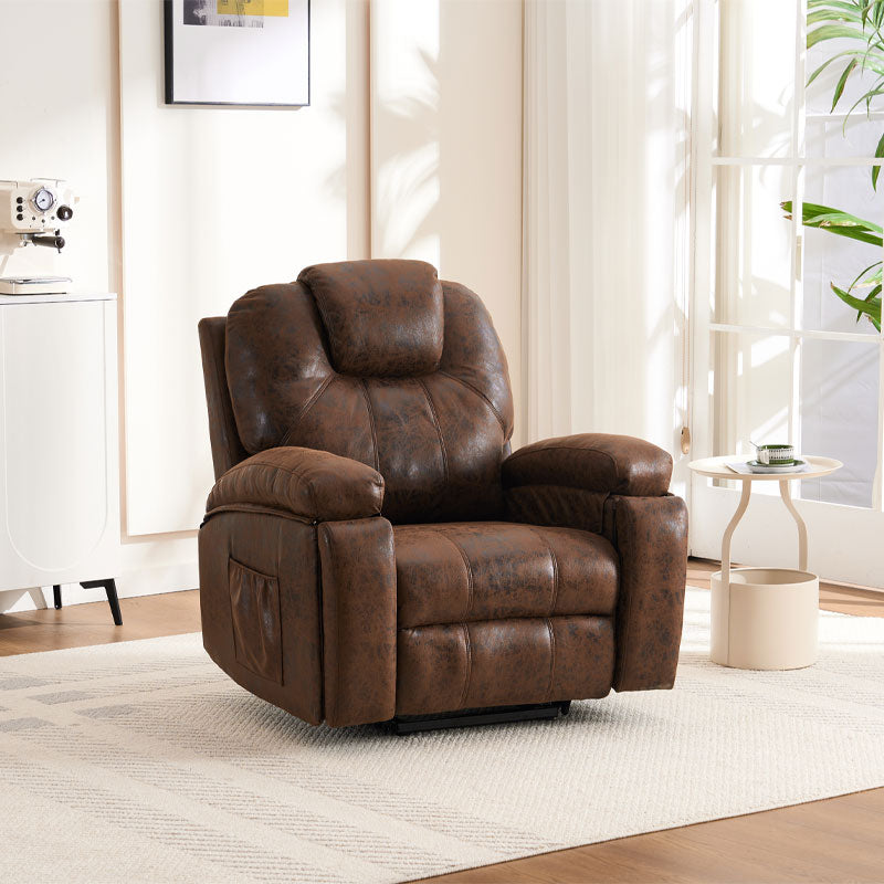 Power Lift Recliner Chair With Massage Elderly, Overstuffed Wide Recliners, Heavy Duty And Safety Motion Reclining Mechanism Brown Faux Leather