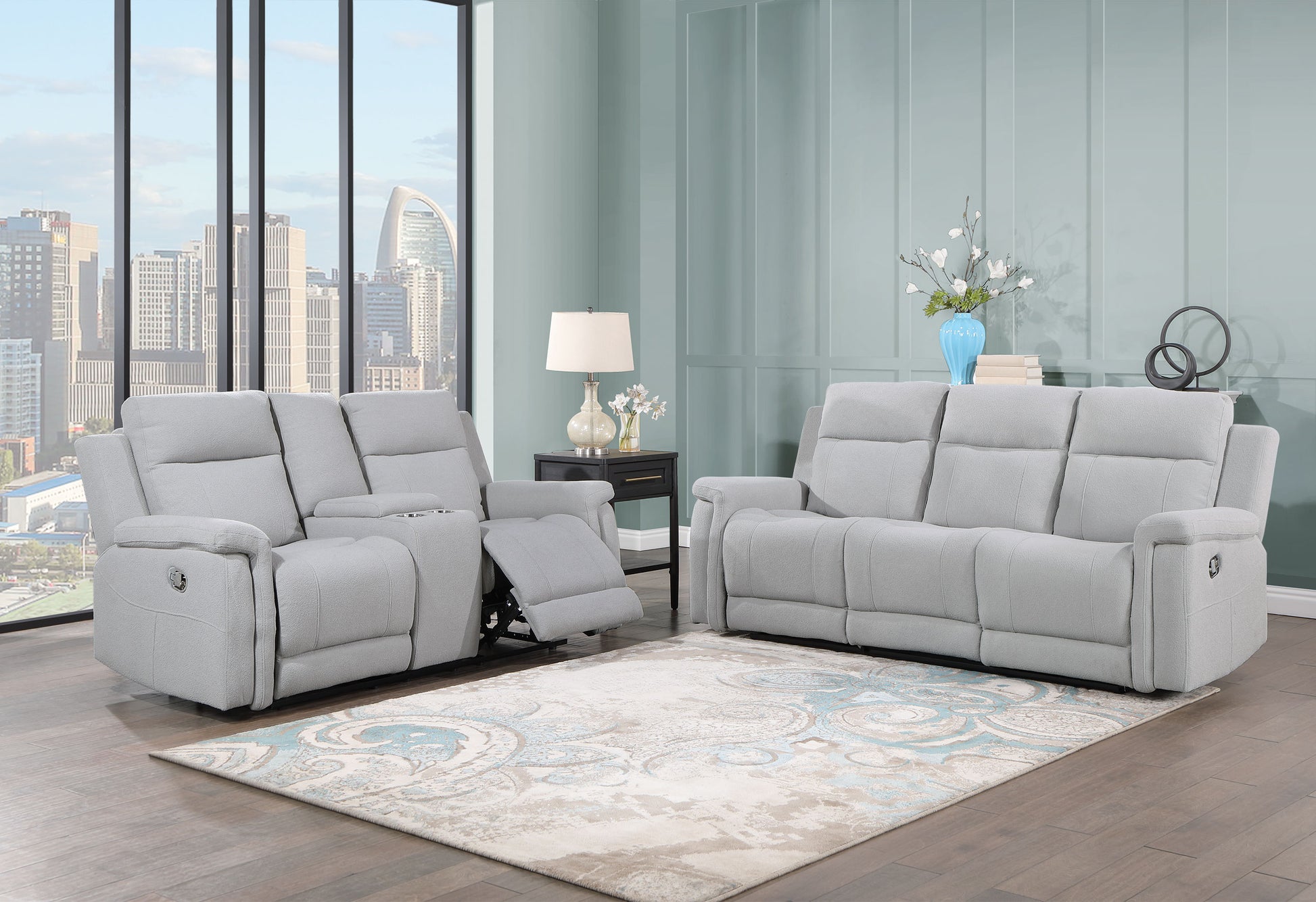 Eco Grey Reclining Sofa Gray Fabric 3 Seat