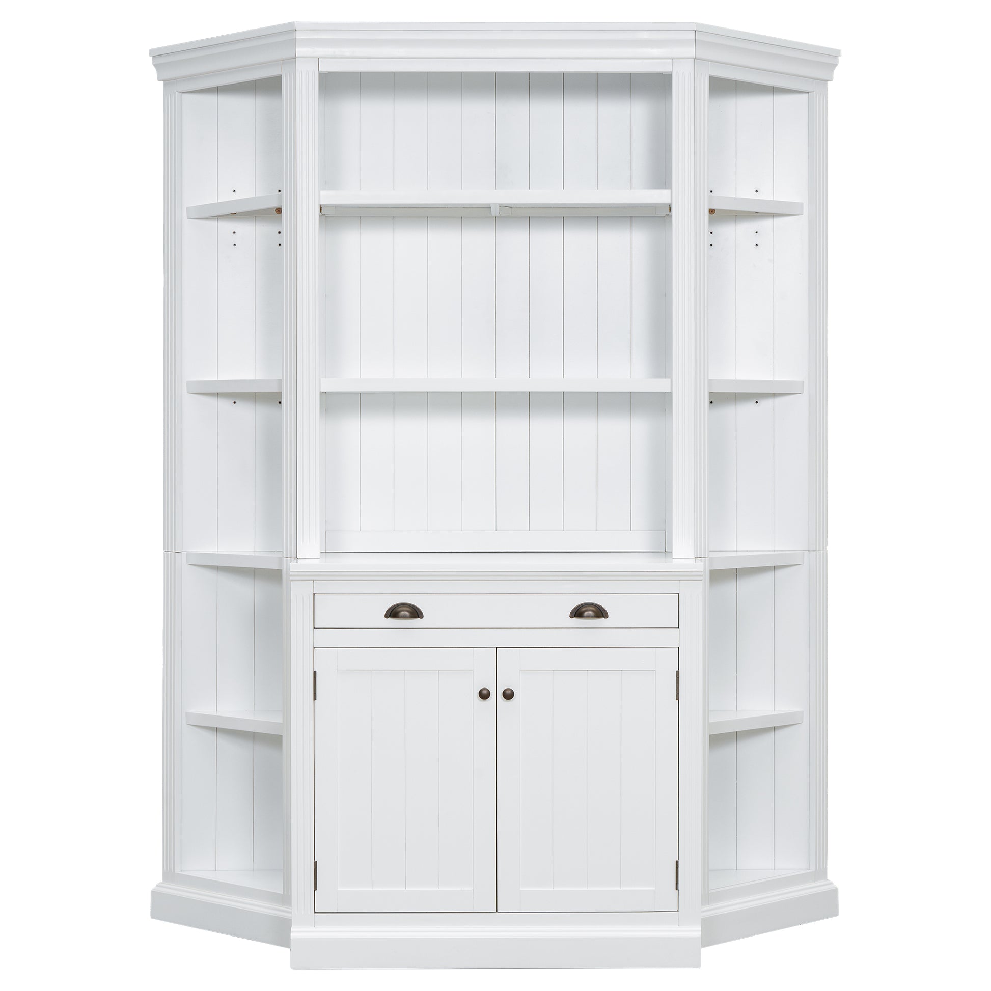 83.4"Tall Bookshelf With Two Corner Shelf Suite,Bookcase With 2 Doors And 1 Drawer,5 Tier Corner Shelf With Open Shelves,Free Standing Shelves Suite With Led Lighting For Living Room,Office,White