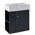 Video 21.6 Inch Modern Floating Bathroom Vanity With Ceramic Basin Perfect For Small Bathrooms, Left Side Storage Black Bathroom Ceramic Mdf