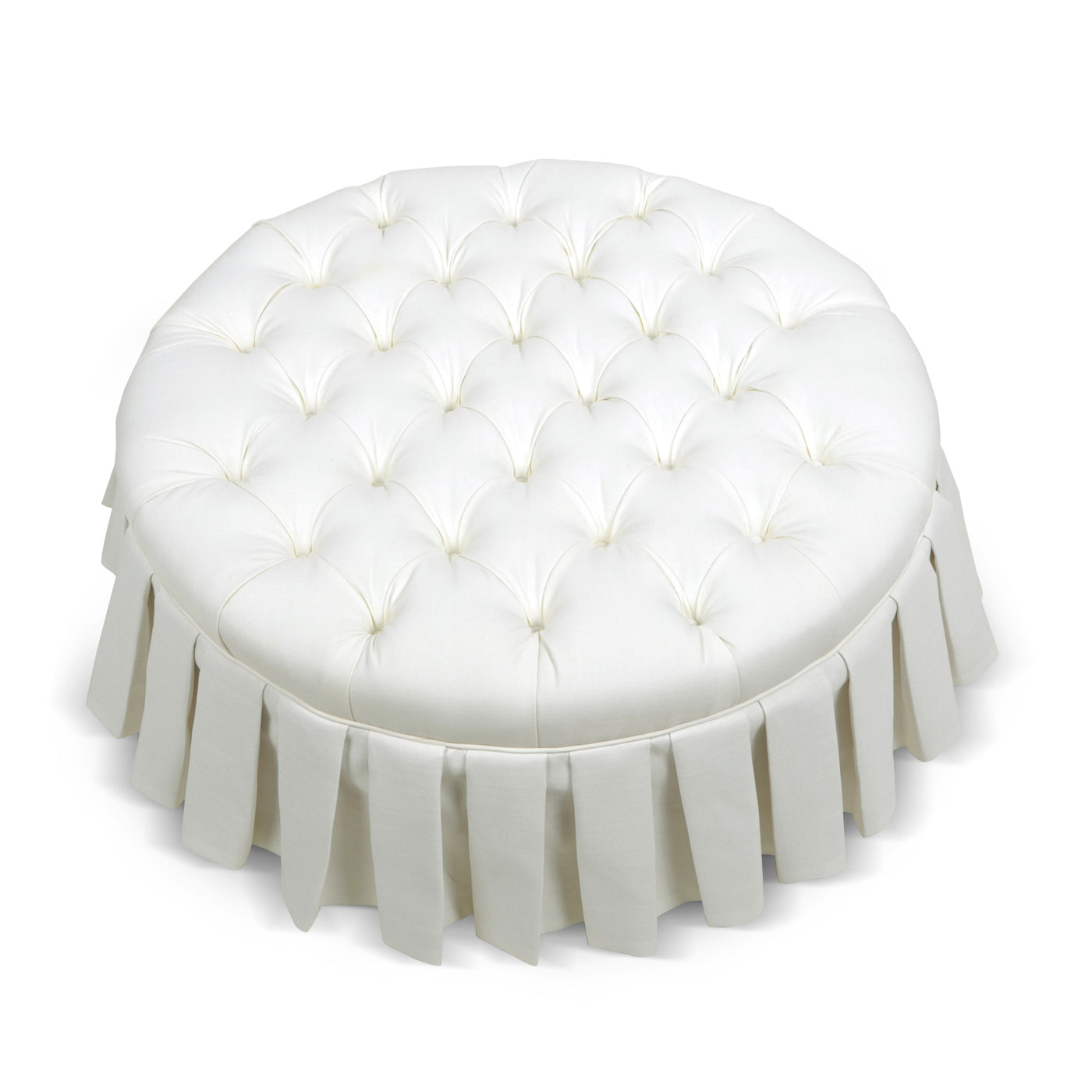 Luciana Tufted Cocktail Ottoman With Skirt, Antique White Polyester Antique White Foam Polyester