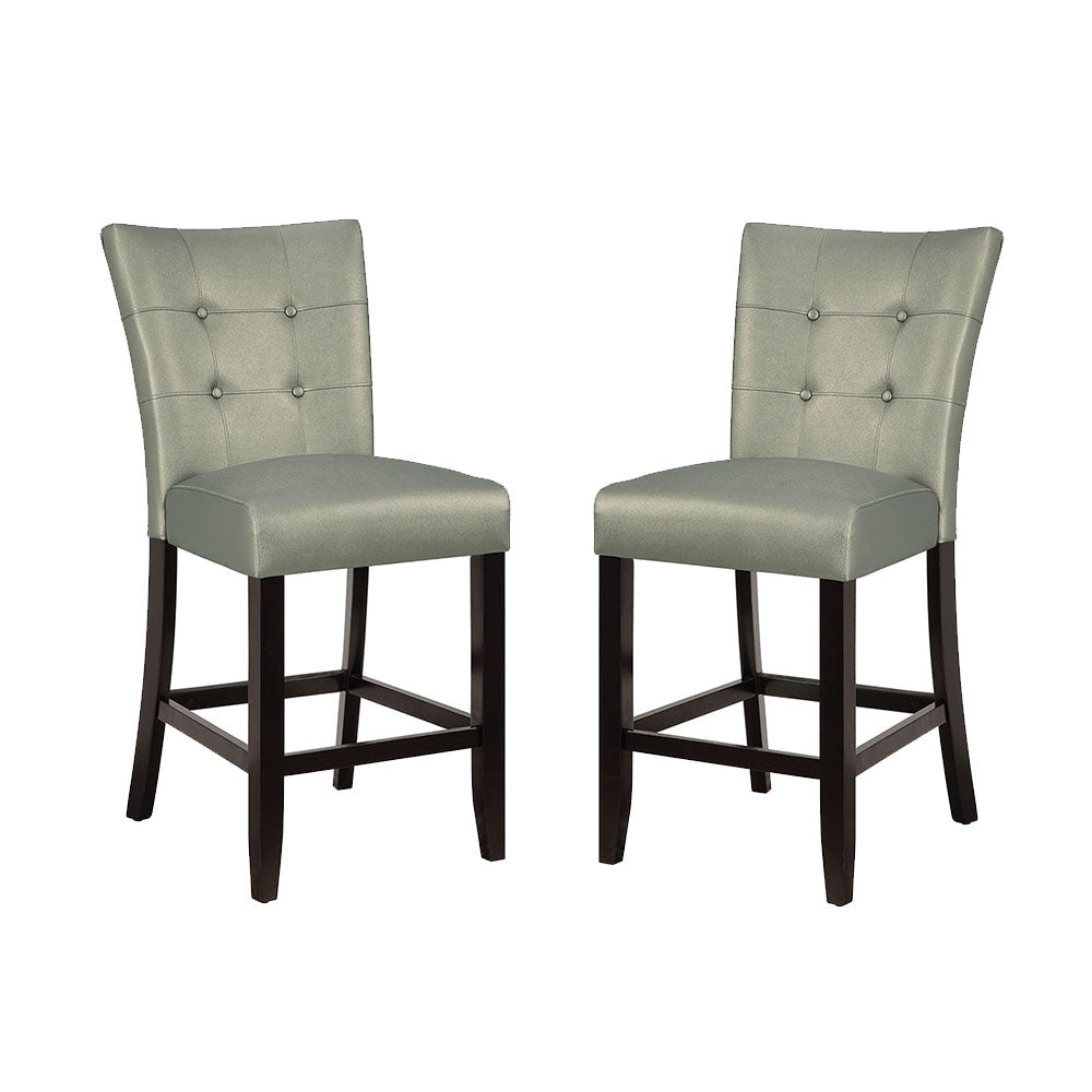 Counter Height Chairs With Button Tufted Back, Espresso And Silver Pu Set Of 2 Solid Espresso Dining Room Rectangular Tufted Back Set Of 2 Solid Wood Mdf