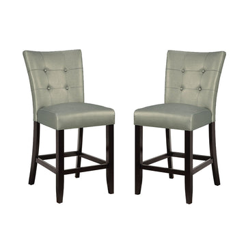 Counter Height Chairs With Button Tufted Back, Espresso And Silver Pu Set Of 2 Solid Espresso Dining Room Rectangular Tufted Back Set Of 2 Solid Wood Mdf