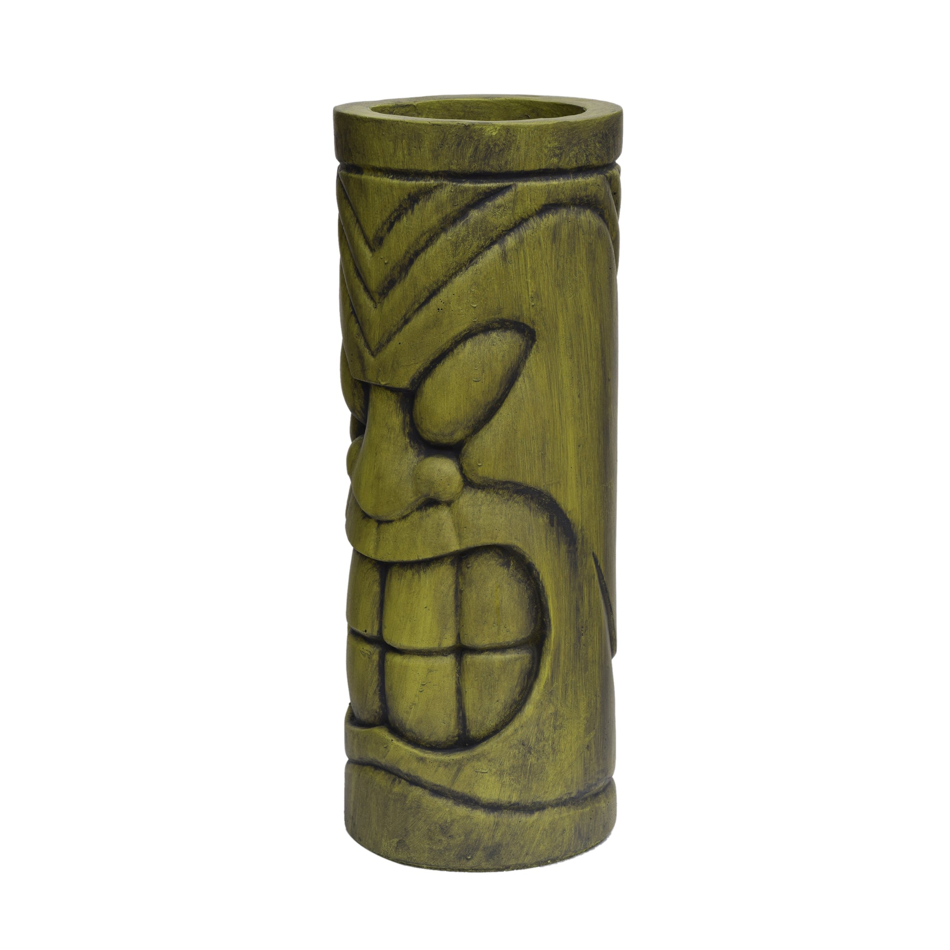 Stone Statue Urn Planter, Decorative Face Plant Pot, Antique Green Finish Antique Green Concrete