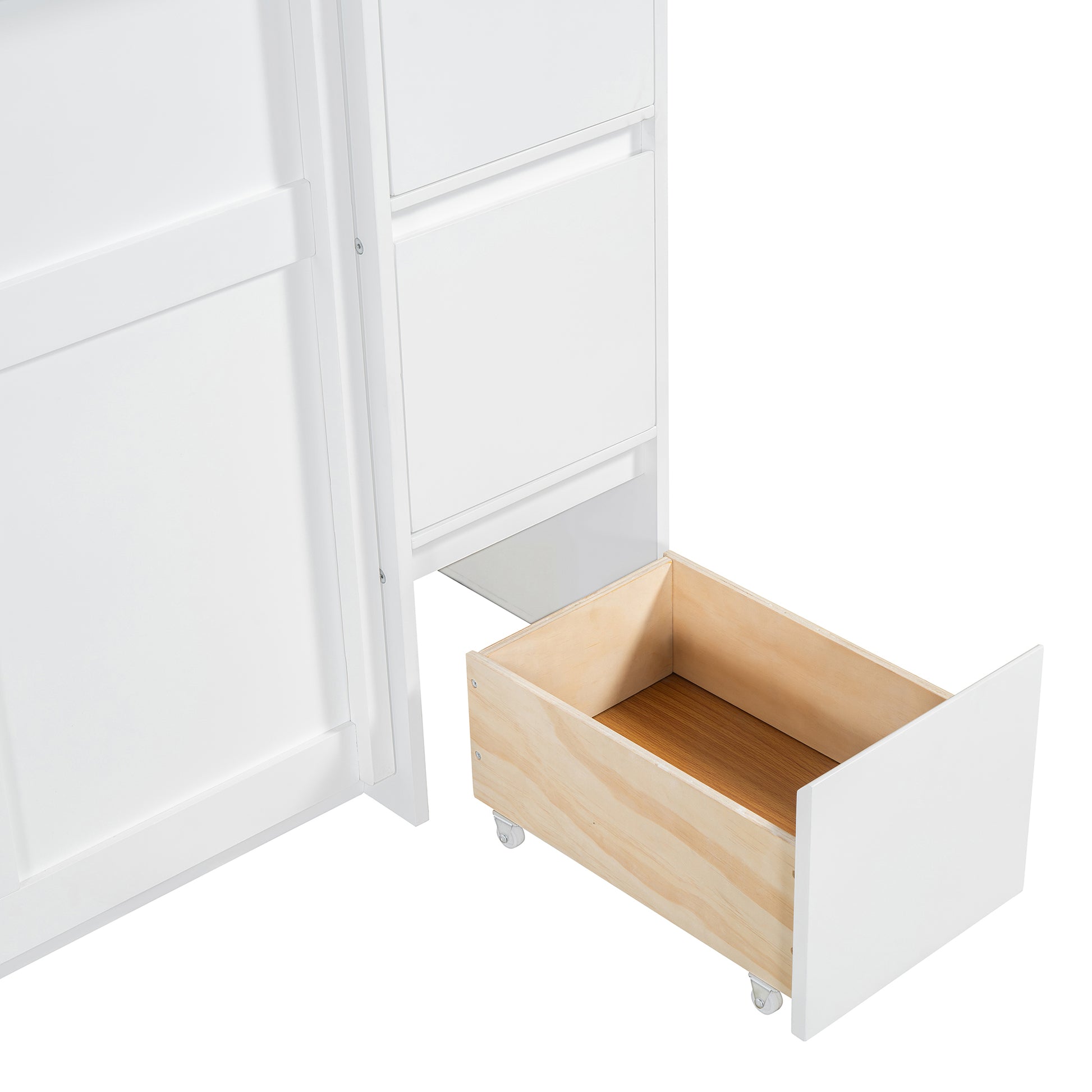 Full Size Murphy Bed With Drawers, Cabinets And Usb Ports,White Full White Mdf Lvl