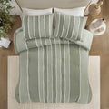 3 Piece Striped Cotton Comforter Set Sage Full Queen Sage Cotton