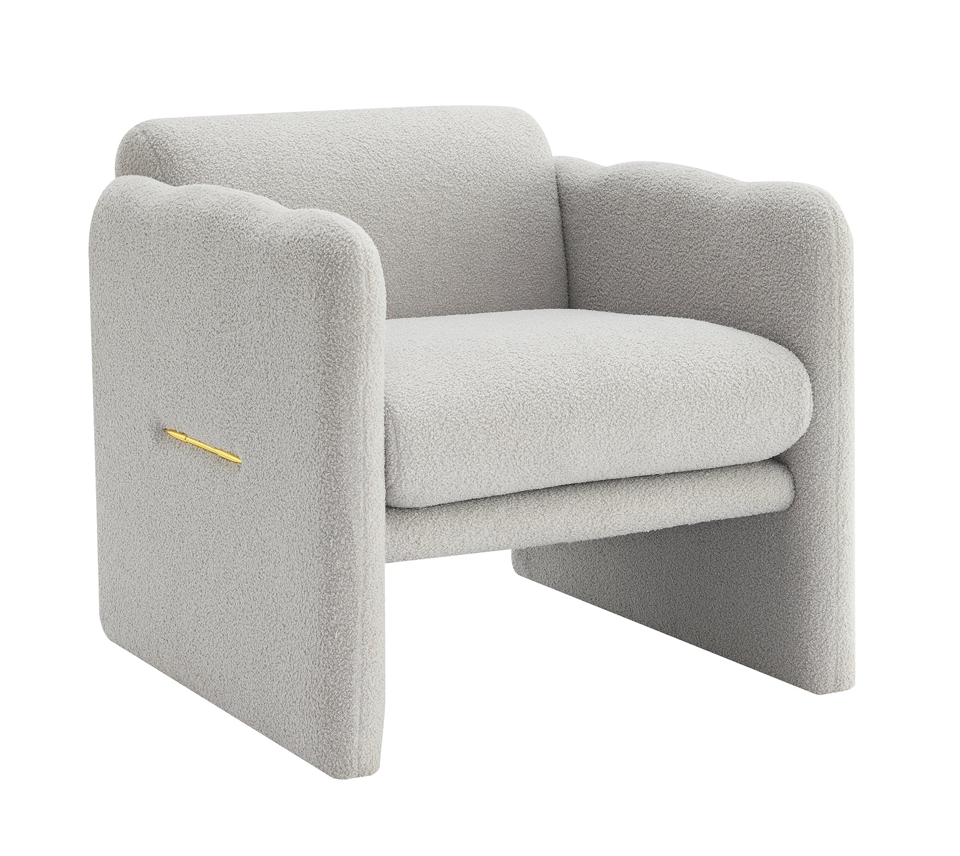 Arm Chair With Waved Arms, Metal Decoration On Both Side Arms, Accent Chair For Primary Living Space,Living Room,Bedroom, Teddy Fabric, Light Grey Light Grey Primary Living Space Modern Foam Plywood