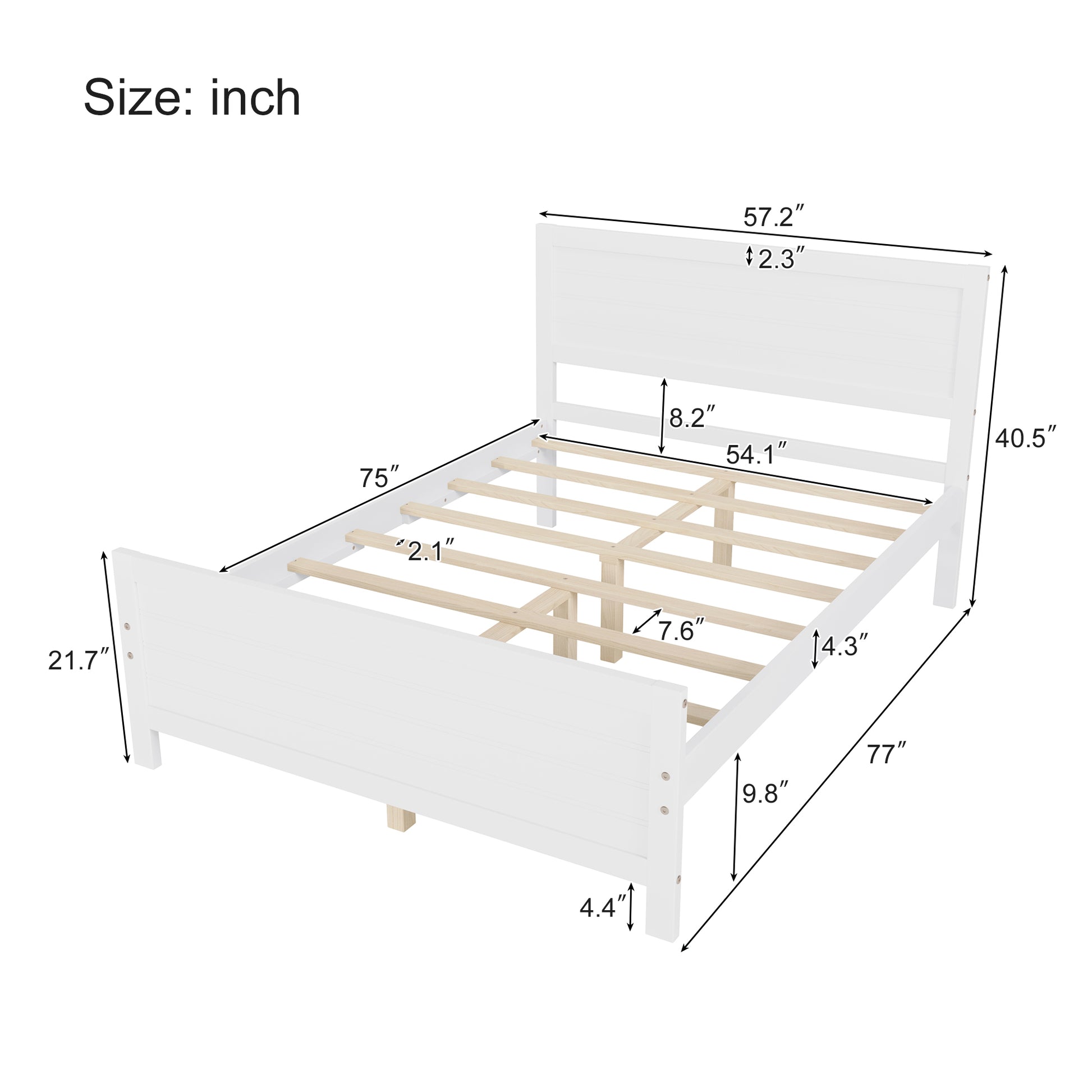 Wood Platform Bed Frame With Headboard, Mattress Foundation With Wood Slat Support, No Box Spring Needed, Full Size, White Box Spring Not Required Full White Wood Solid Wood Mdf