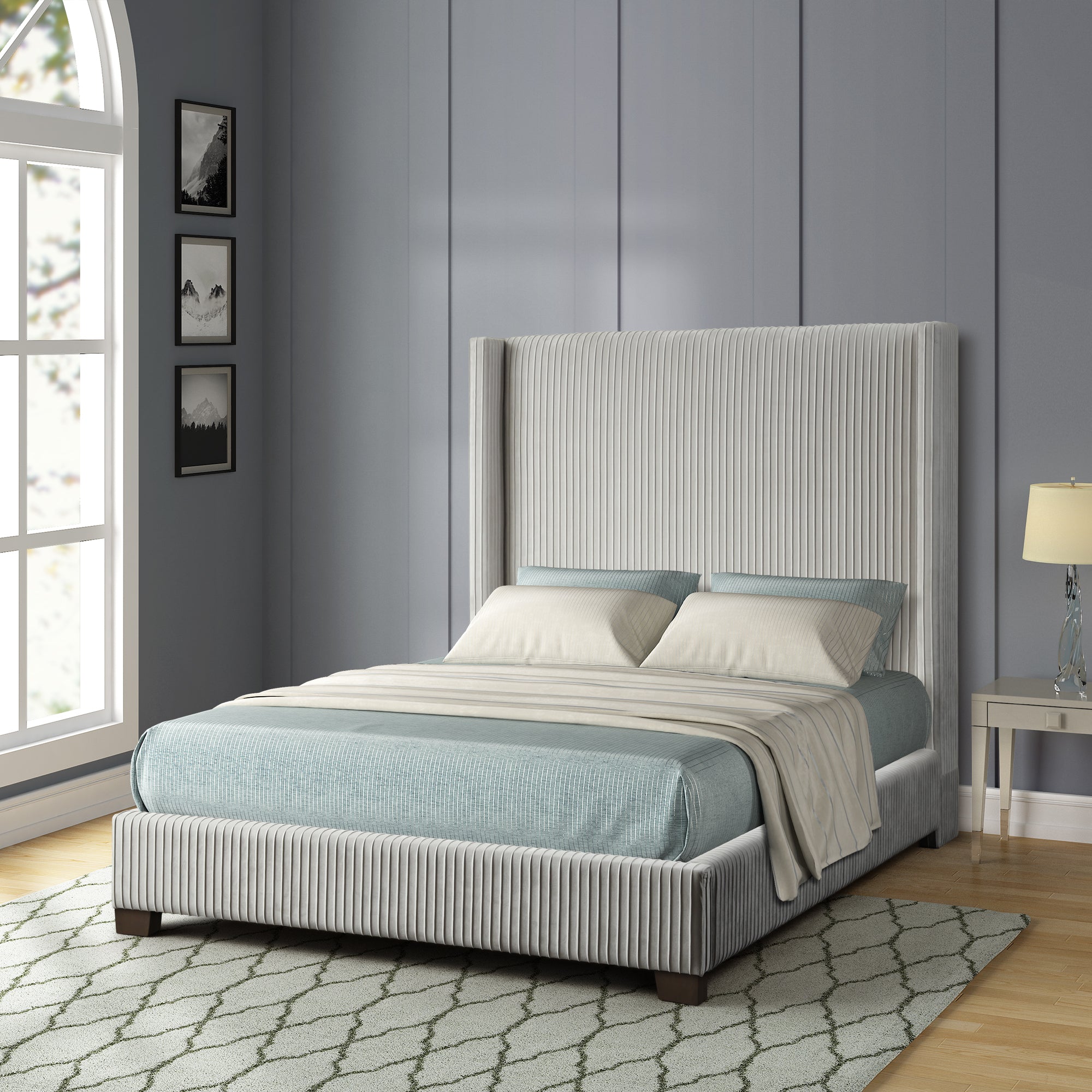 King Upholstered Bed In A Box Light Gray Box Spring Required King Light Gray Upholstered