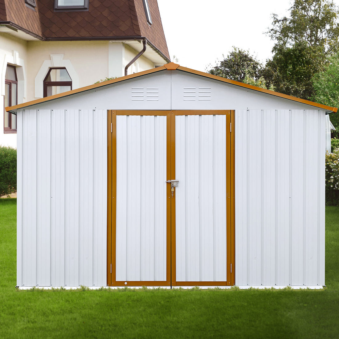 Metal Garden Sheds 10Ftx12Ft Outdoor White Yellow White Metal