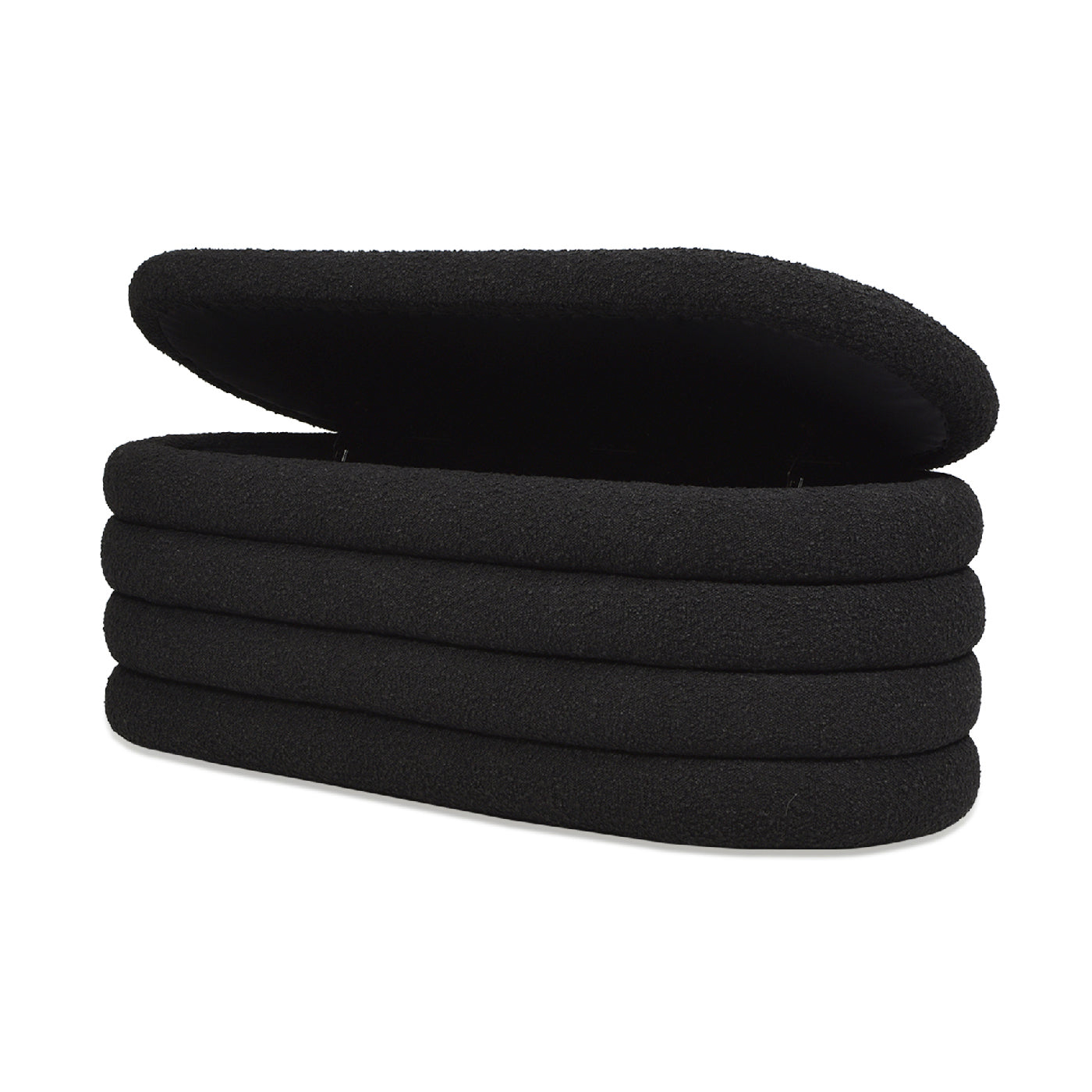 Fuji 49" Upholstered Oval Storage Bench, Ebony Black Boucle Black Foam Boucle