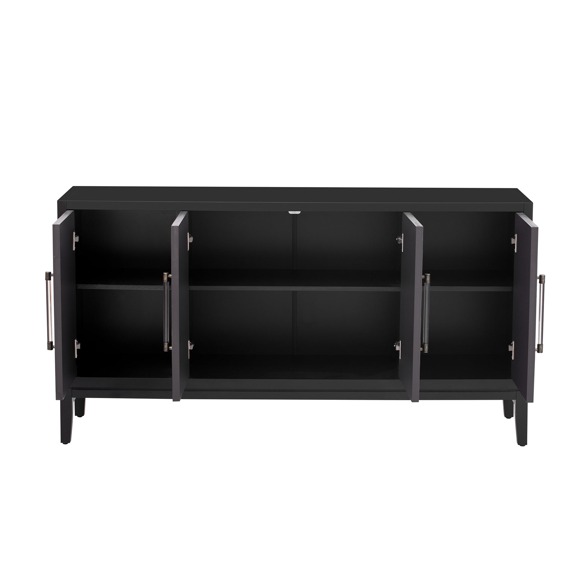 Versatile Four Door Sideboard With Brushed Doors And Fir Veneer,Featuring Elegant Handles,Perfect For Various Spaces. Black American Design Mdf