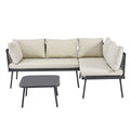 Modern Outdoor 3 Piece Pe Rattan Sofa Set All Weather Patio Metal Sectional Furniture Set With Cushions And Glass Table For Backyard, Poolside, Garden,Black,L Shaped Yes Sectional Black Seats 4 Weather Resistant Frame Water Resistant Cushion Garden &